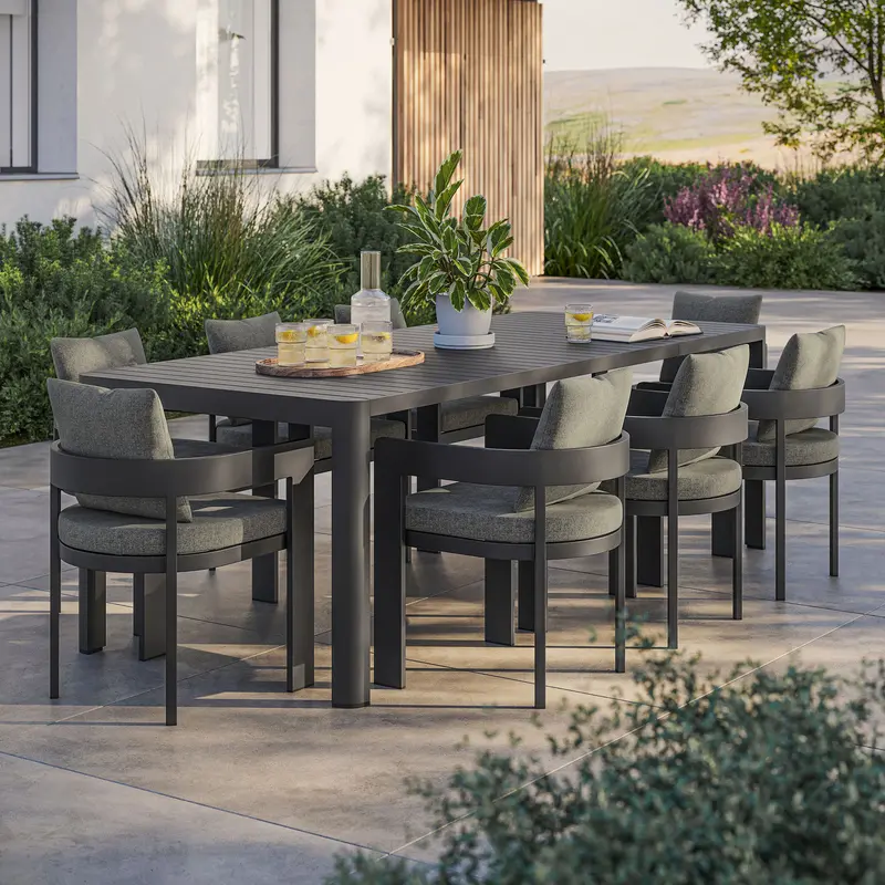Tahoe 9-Piece Outdoor Patio Aluminum Dining Set With Extendable Table by Modway