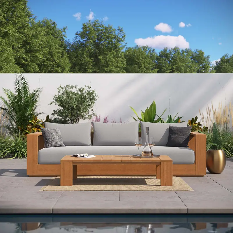 Tahoe Outdoor Patio Acacia Wood 2-Piece Sofa and Coffee Table Set By Modway - EEI-6799