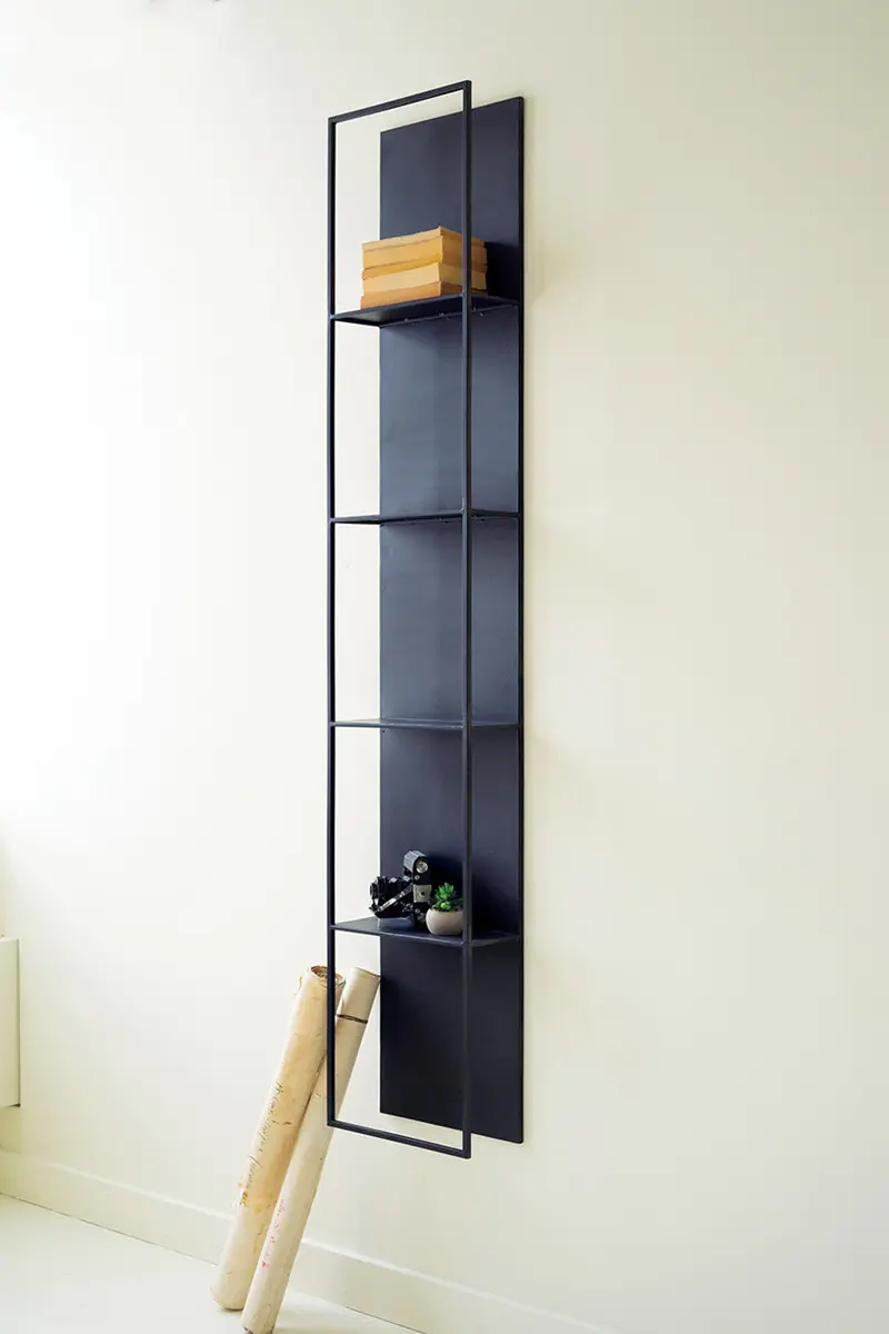 Tall Black Metal Wall Hanging With Four Shelves By Kalalou