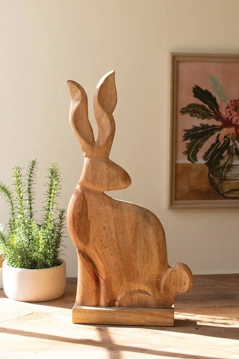 Tall Carved Wooden Rabbit On A Base By Kalalou