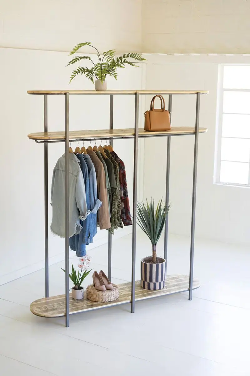 Tall Iron And Recycled Wood Garment Display By Kalalou
