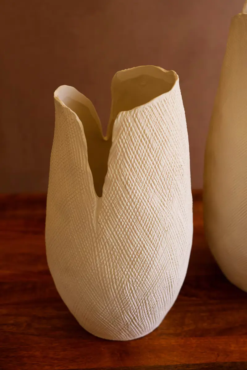 Tall White Textured Flower Vase - Small By Kalalou