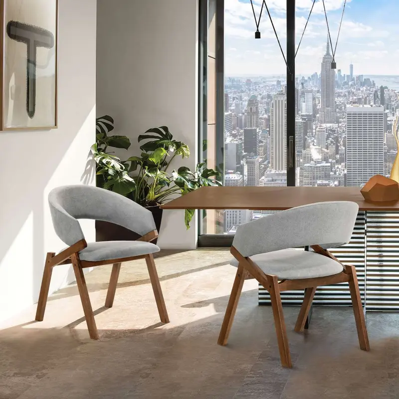Talulah Gray Fabric and Walnut Veneer Dining Side Chairs - Set of 2 By Armen Living