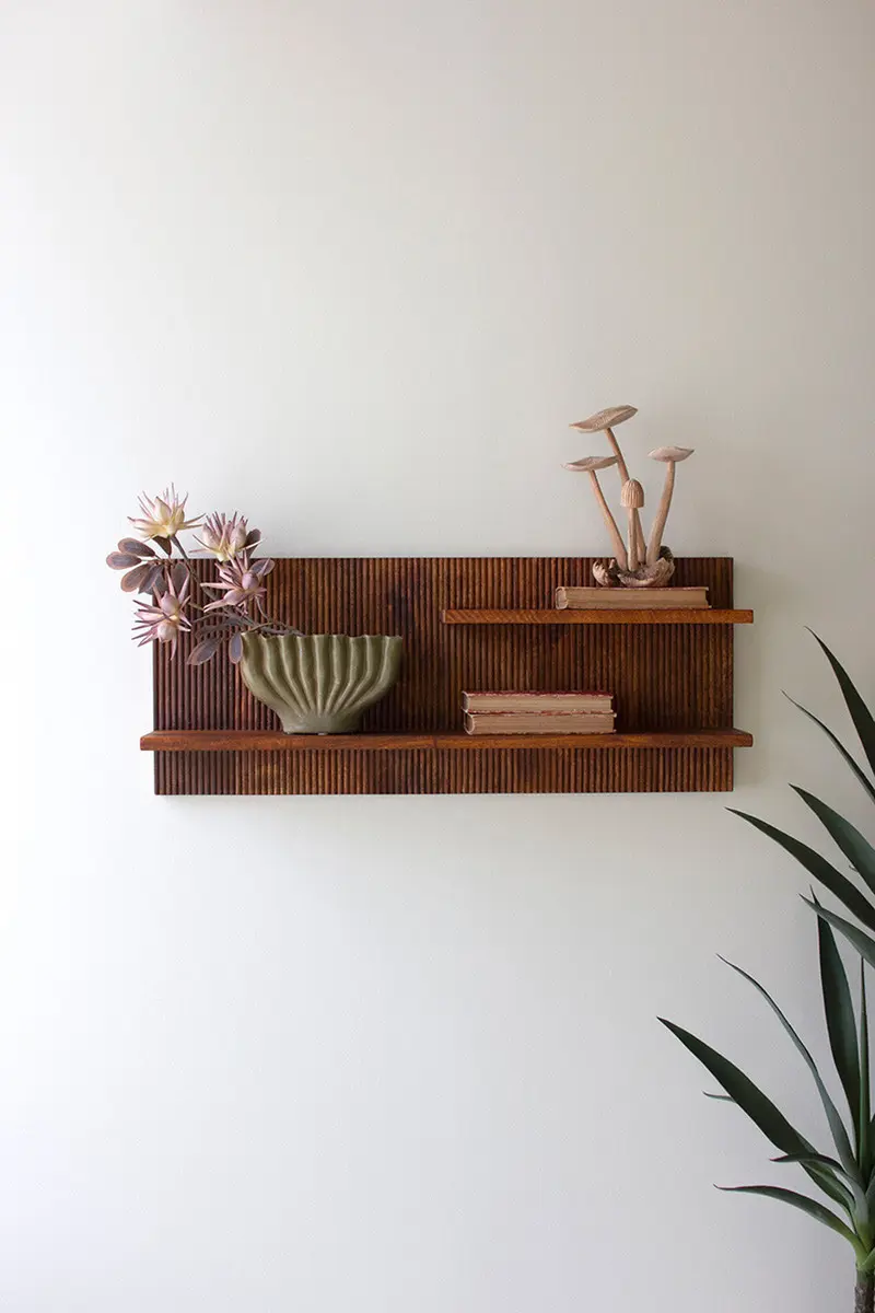 Tambour Wood Shelf By Kalalou