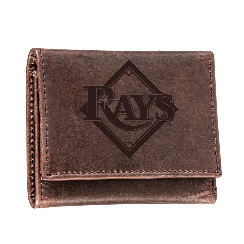 Tampa Bay Rays Tri-Fold Wallet Brown 100% Genuine Leather
