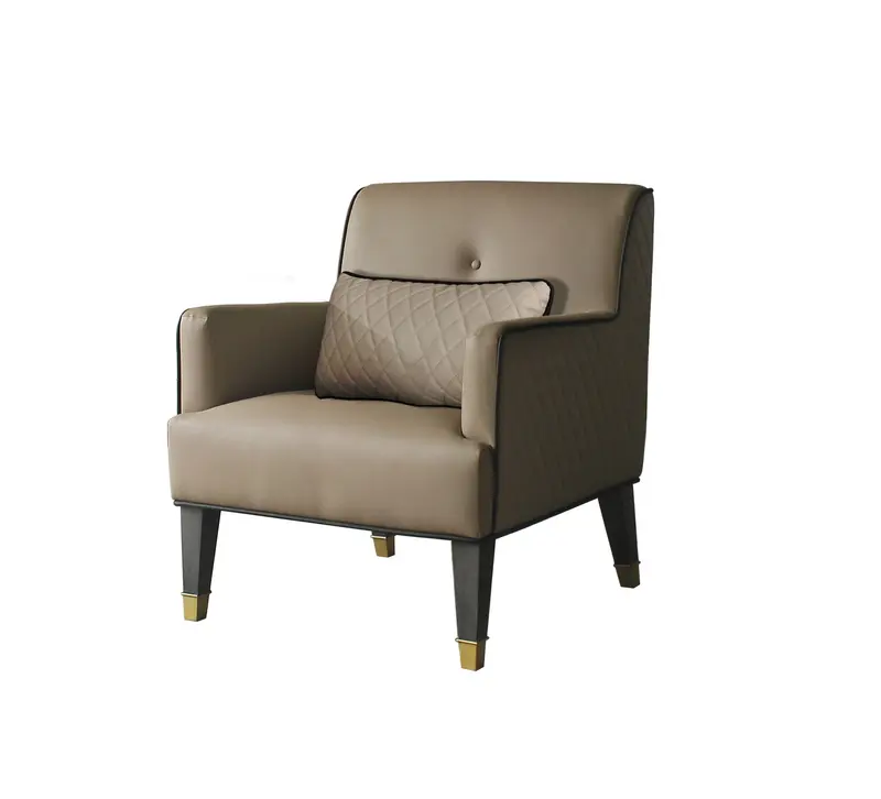 Tan and Charcoal Faux Leather Tufted Arm Chair And Toss Pillow By Homeroots
