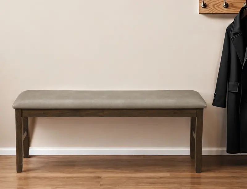 Tan and Dark Brown Faux Leather Distressed Upholstery Dining Bench By Homeroots