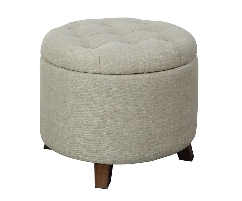 Tan Linen Upholstered Storage Ottoman By Homeroots