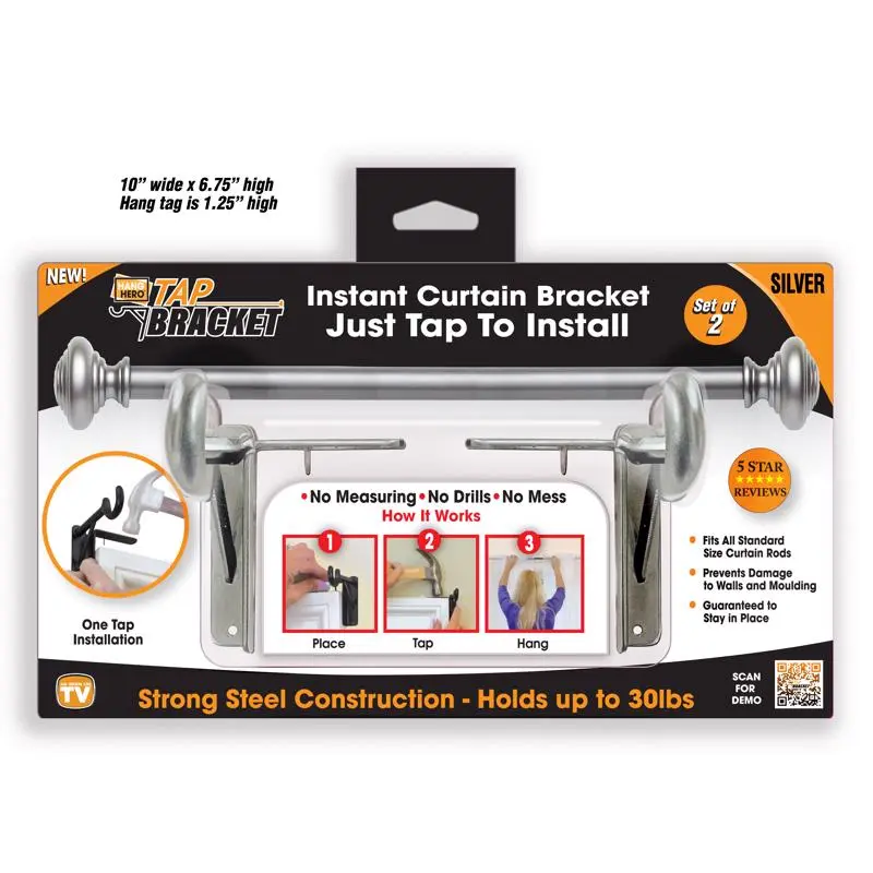TAP BRACKET As Seen On TV Silver Steel Curtain Bracket 30 lb. - Open Box