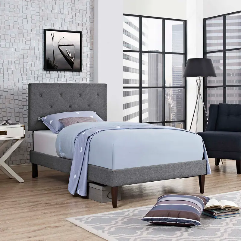 Tarah Twin Fabric Platform Bed with Squared Tapered Legs By Modway - MOD-5983