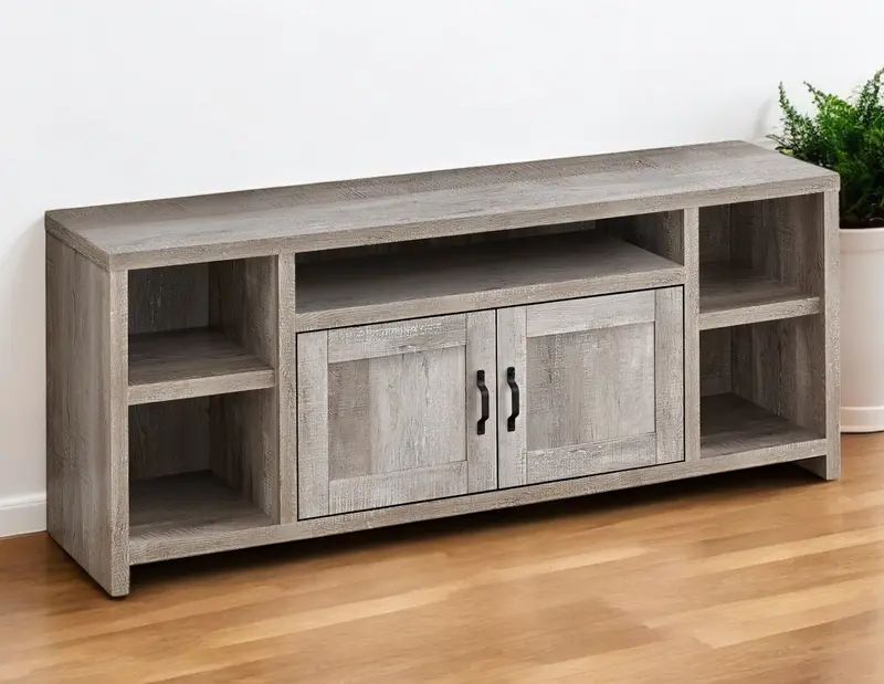 Taupe Distressed Wood Enclosed and Open Storage TV Stand By Homeroots