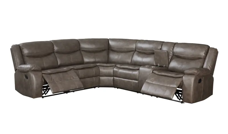 Taupe Faux Leather Reclining L Shaped Six Piece Corner Sectional With Console By Homeroots