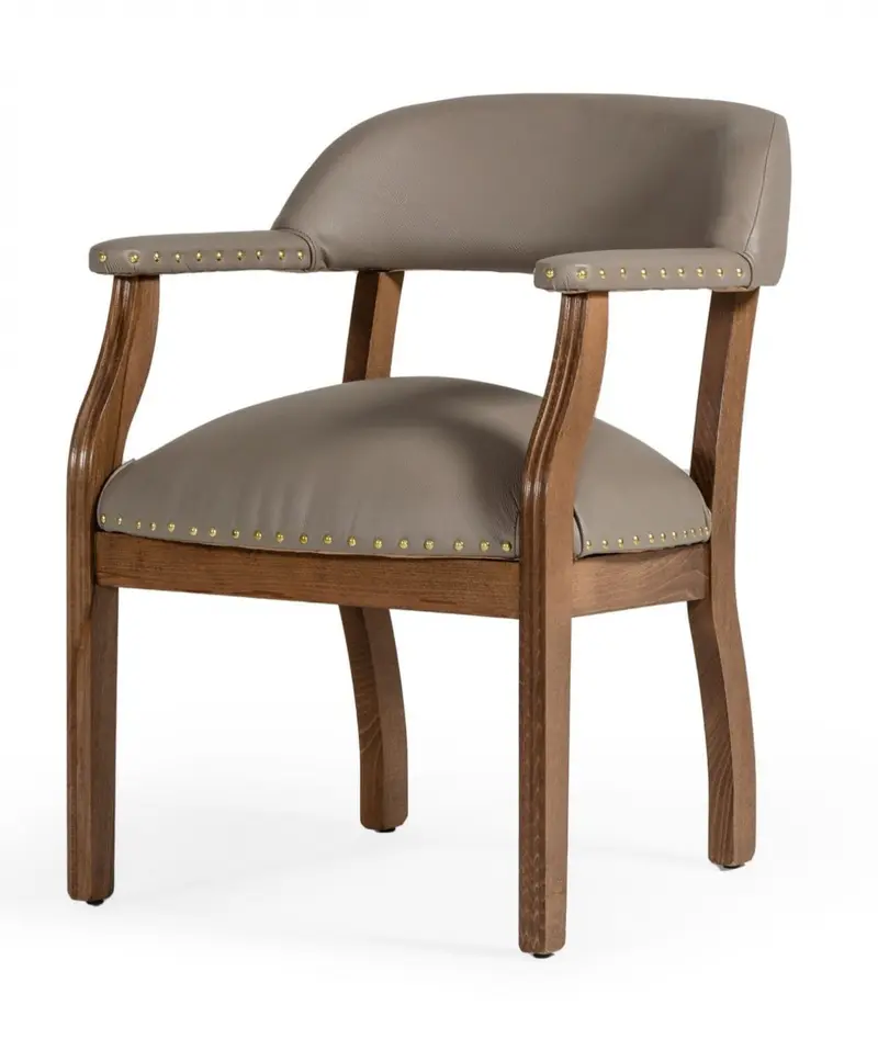 Taupe Nailhead Faux Leather Dining Arm Chair By Homeroots