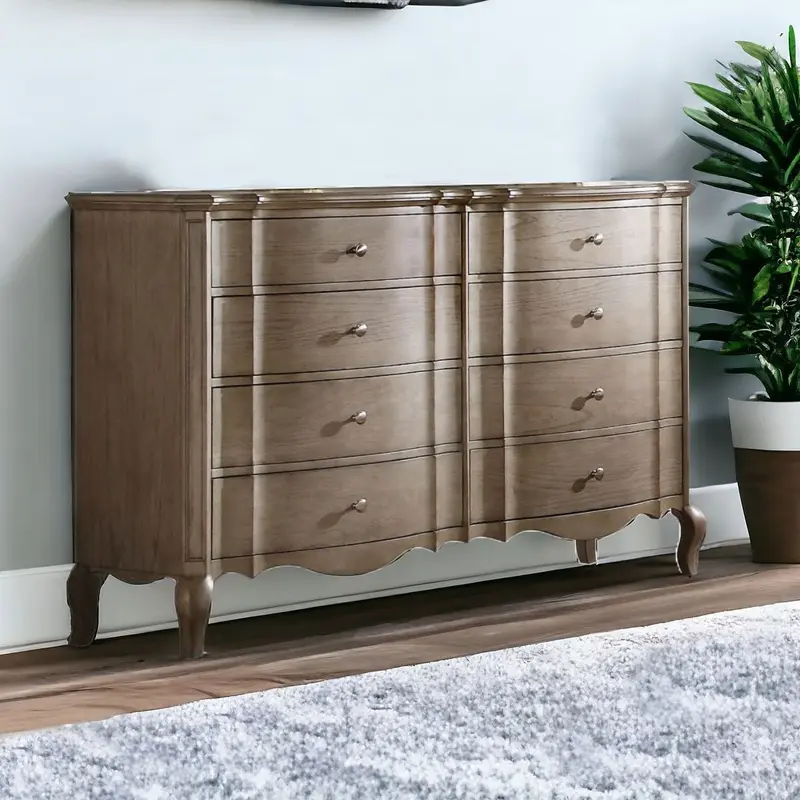 Taupe Solid and Manufactured Wood Eight Drawer Double Dresser By Homeroots