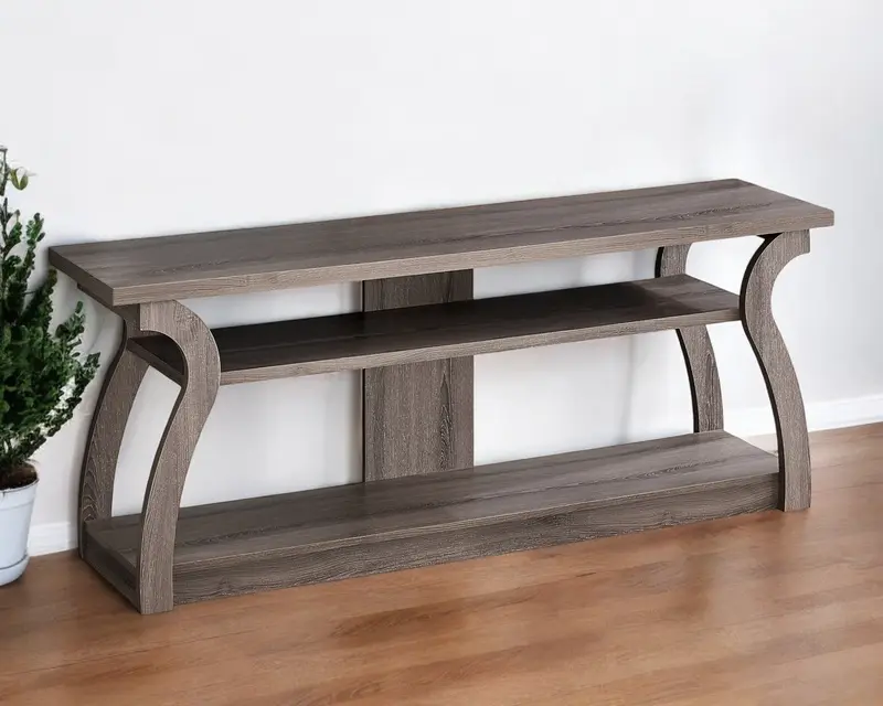 Taupe Wood Open Shelving TV Stand By Homeroots