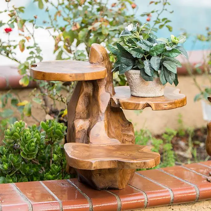 Teak 3 Tier Flower Stand Set of 2 By Garden Age Supply