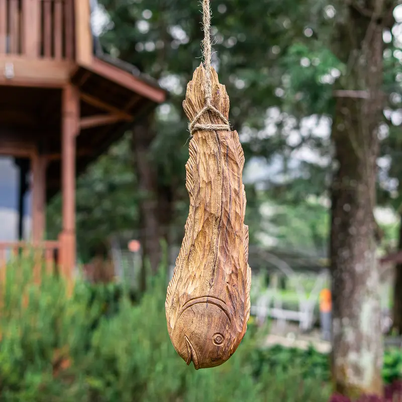 Teak Hanging Fish Set of 4 By Garden Age Supply