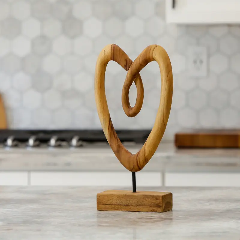 Teak Knotted Heart on Stand - 16"H Set of 2 By Garden Age Supply