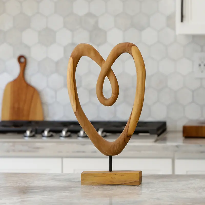 Teak Knotted Heart on Stand - 20"H Set of 2 By Garden Age Supply