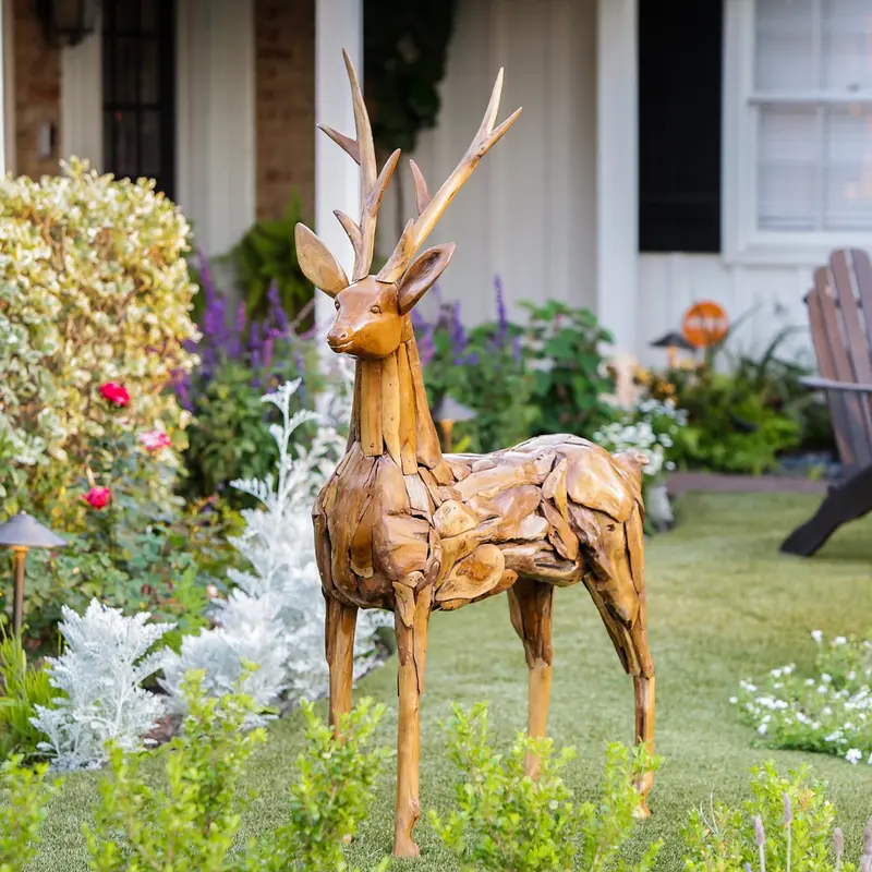 Teak Root Driftwood Deer By Garden Age Supply