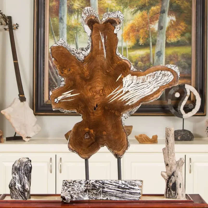 Teak Slab on Stand - Burnt Finish By Garden Age Supply