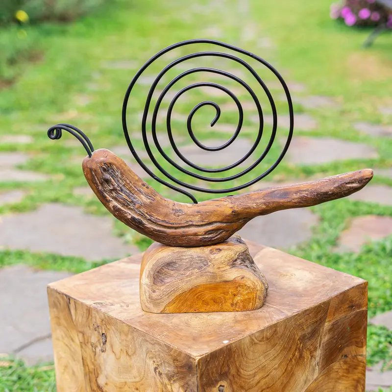 Teak Snail on Stand Set of 2 By Garden Age Supply
