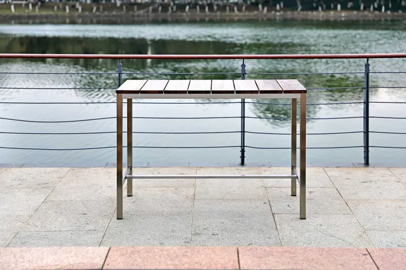 Teak Wood & Stainless Steel Bar Table By Homeroots