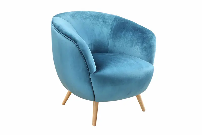 Teal Velvet Armed Accent Chair with Natural Finish Wood legs By Homeroots