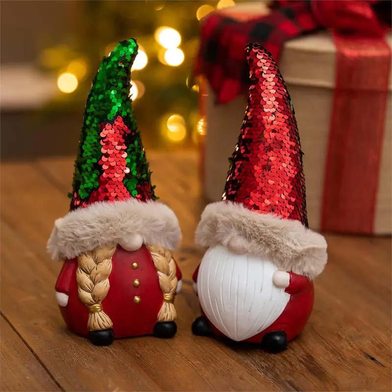 Terracotta Gnome Table Décor with Sequin Hat, 2 Asst