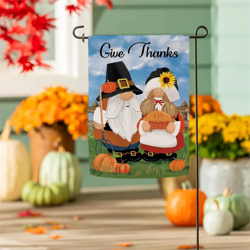 Thanksgiving Harvest Gnomes Suede Flag Garden