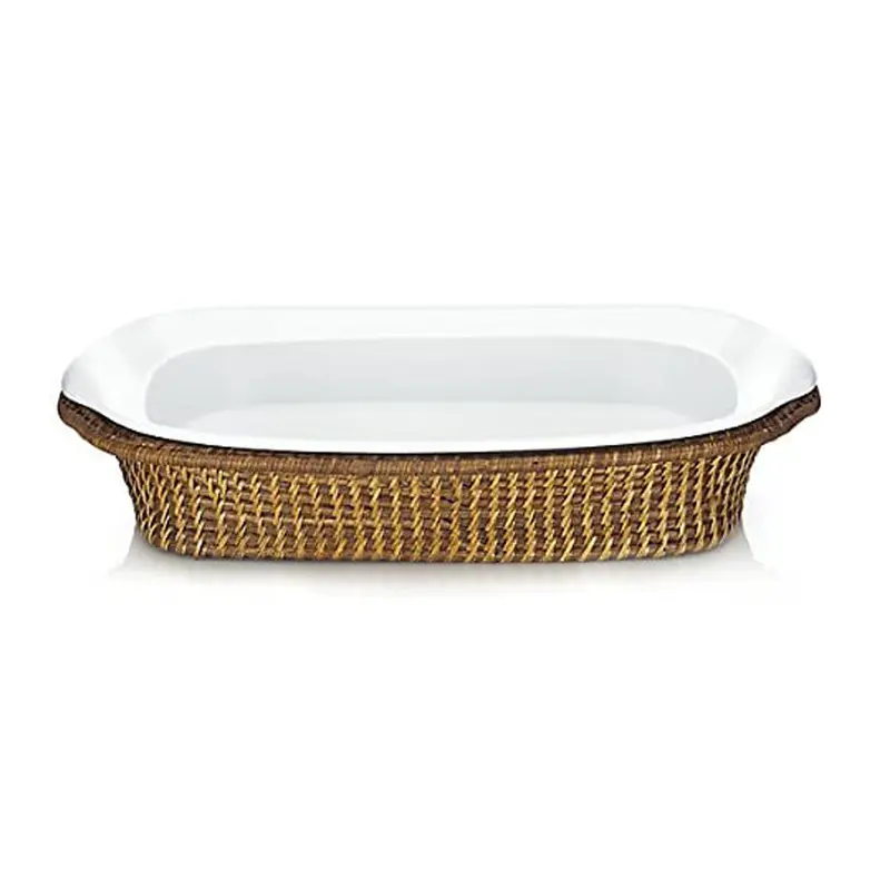 The French Chefs Porcelain White Medium Roaster with Rattan Holder