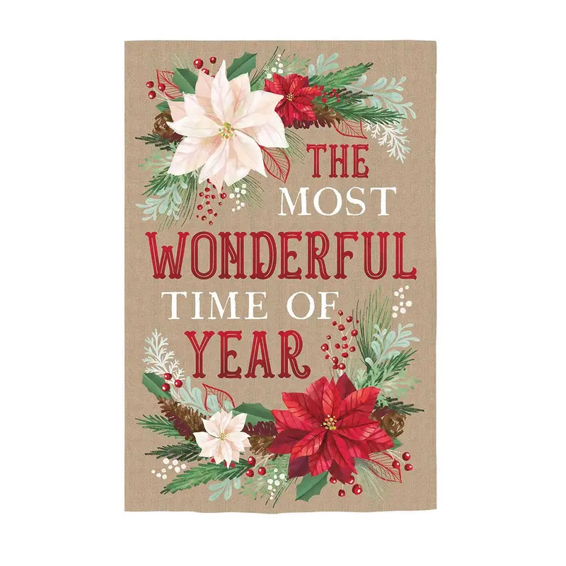 The Most Wonderful Time of the Year Burlap Garden Flag