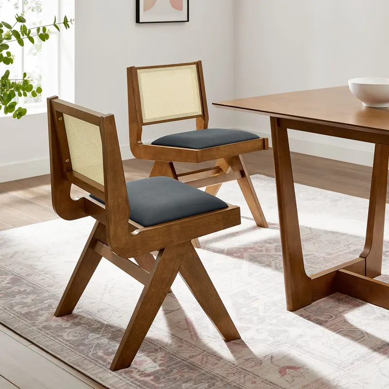 Thera Vegan Leather and Cane Dining Side Chairs Set of 2 by Modway