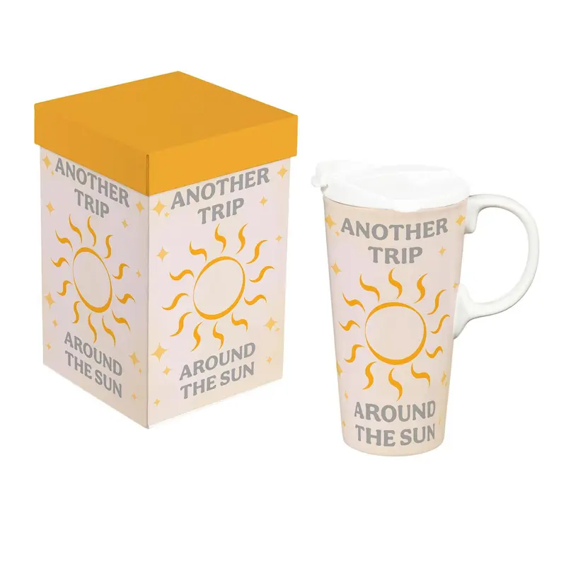 This Calls For Cake Travel Cup Ceramic Perfect Cup, Another Trip Around the Sun, 17oz, Gift Box