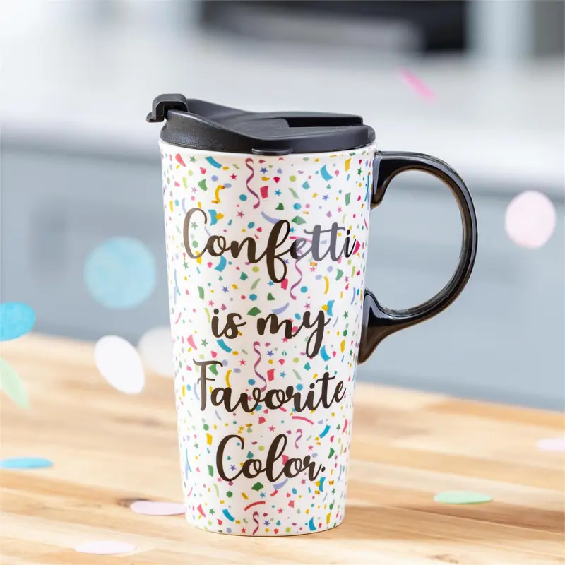 This Calls For Cake Travel Cup Ceramic Perfect Cup, Confetti, 17oz, Gift Box
