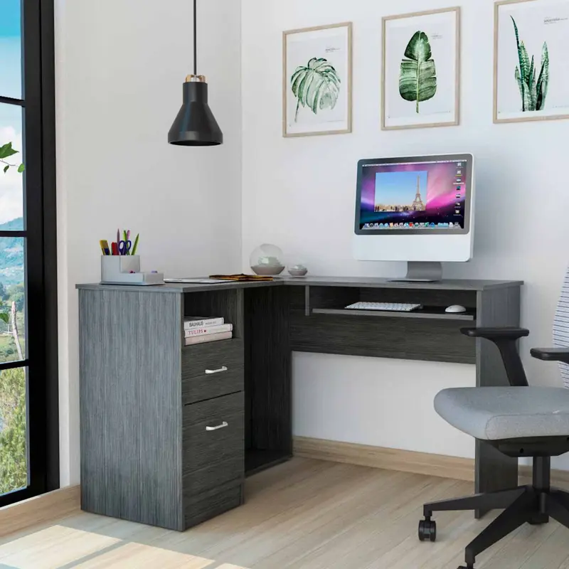 Thorpe Gray Oak L Shaped Computer Desk By Homeroots