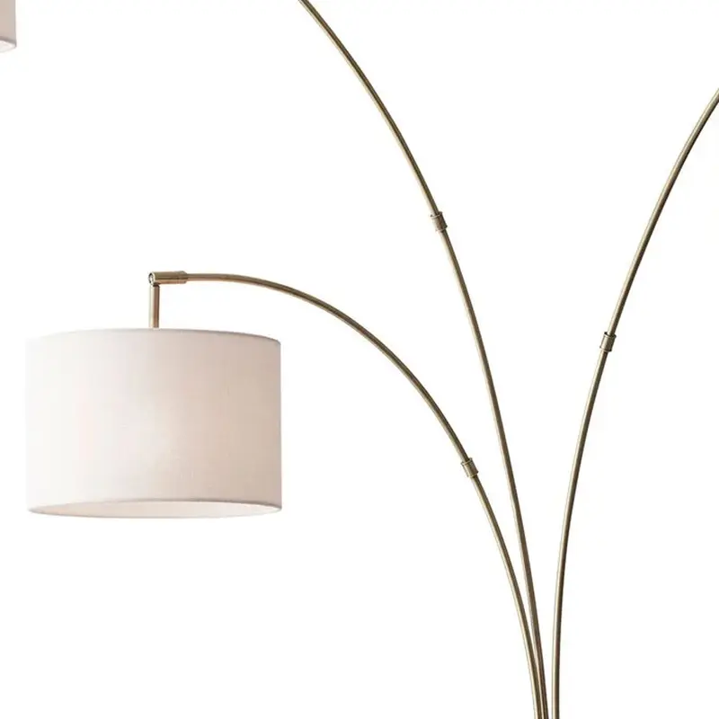 Three Light Floor Lamp Brass Metal Arc Arms