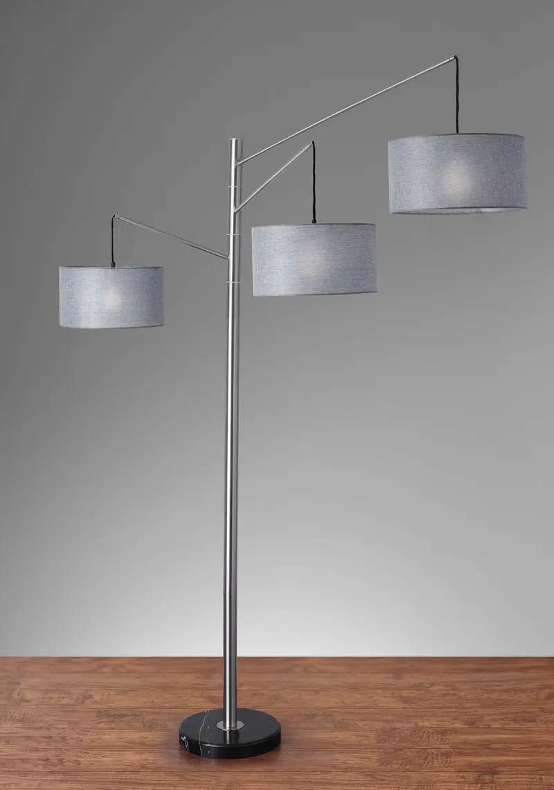 Three Light Floor Lamp Brushed Metal Swing Arms By Homeroots