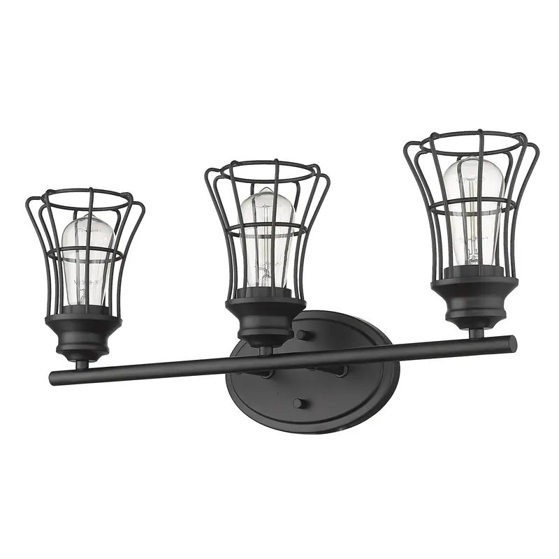 Three Light Matte Black Cage Wall Sconce By Homeroots