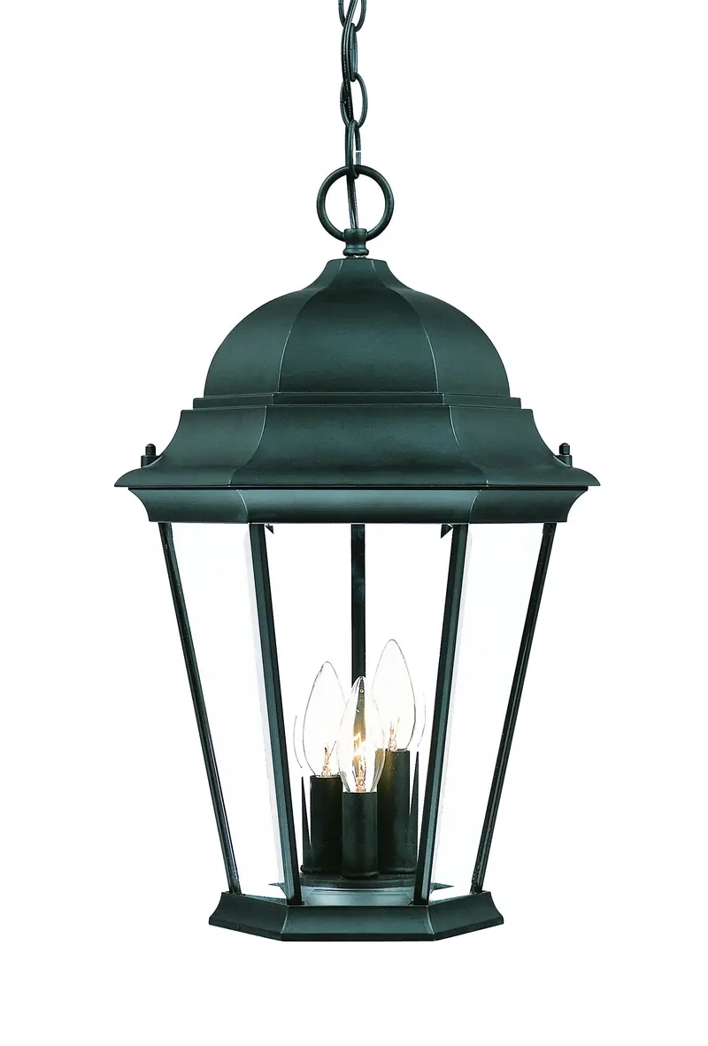 Three Light Matte Black Domed Glass Lantern Hanging Light By Homeroots