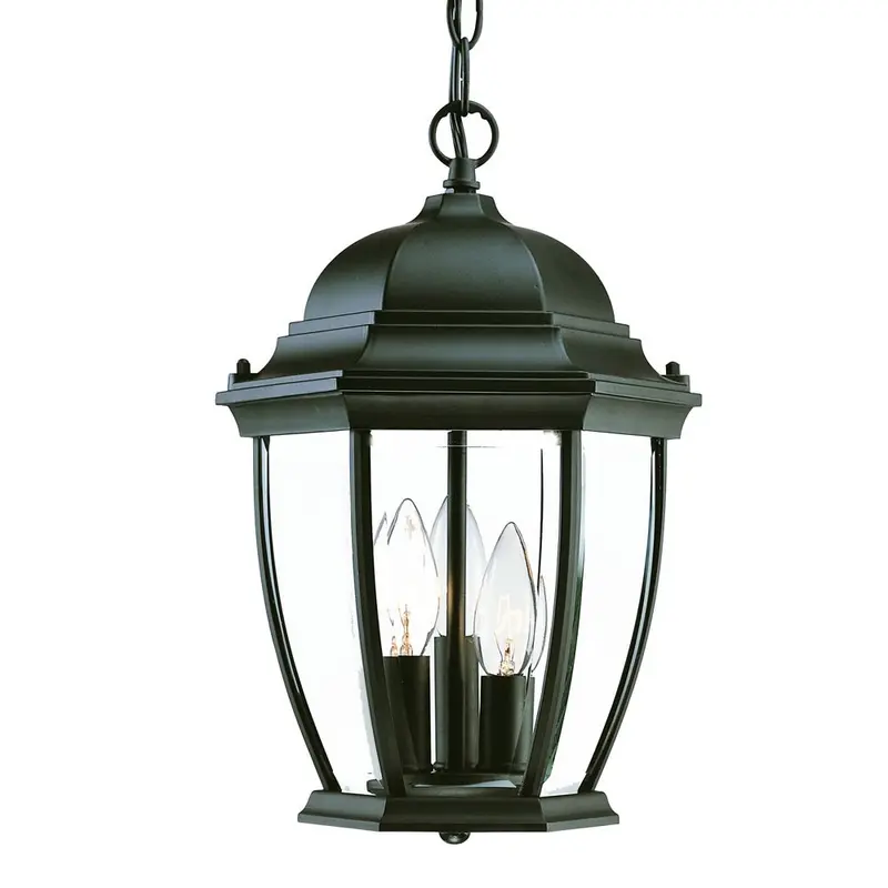 Three Light Matte Black Wide Lantern Hanging Light By Homeroots