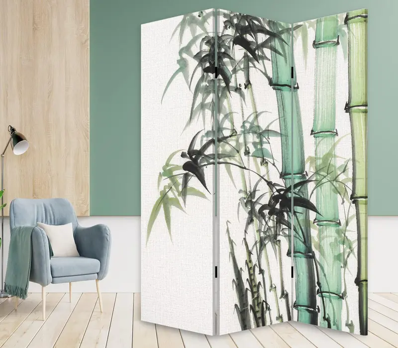Three Panel Reversible Bamboo Art Room Divider Screen By Homeroots