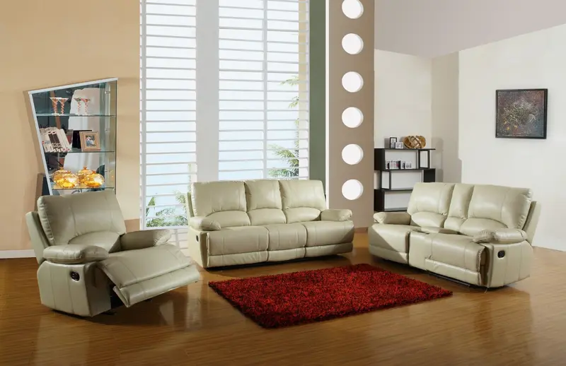 Three Piece Beige Leather Match Six Person Seating Set By Homeroots