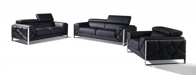 Three Piece Black Italian Leather Six Person Seating Set By Homeroots