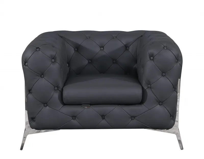 Three Piece Dark Gray Italian Leather Five Person Seating Set By Homeroots