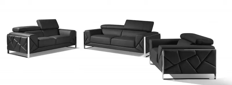 Three Piece Dark Gray Italian Leather Six Person Seating Set By Homeroots