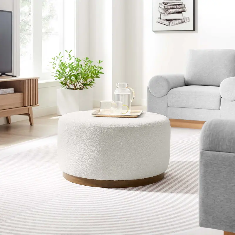 Tilden Large 29" Round Boucle Upholstered Ottoman By Modway - EEI-6681