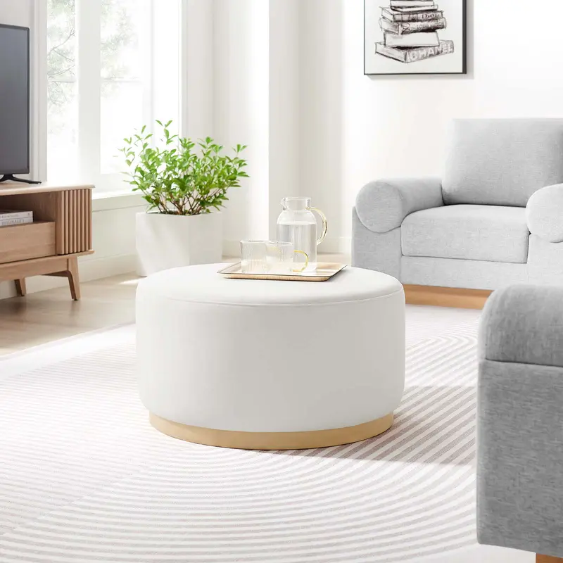 Tilden Large 29" Round Performance Velvet Upholstered Ottoman By Modway - EEI-6648