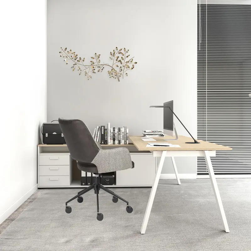 Tilt Office Chair in Light Gray Fabric and Dark Gray Leatherette with Black Base By Homeroots