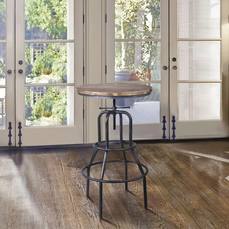 Titan Industrial Adjustable Pub Table in Industrial Gray and Pine Wood Top By Armen Living